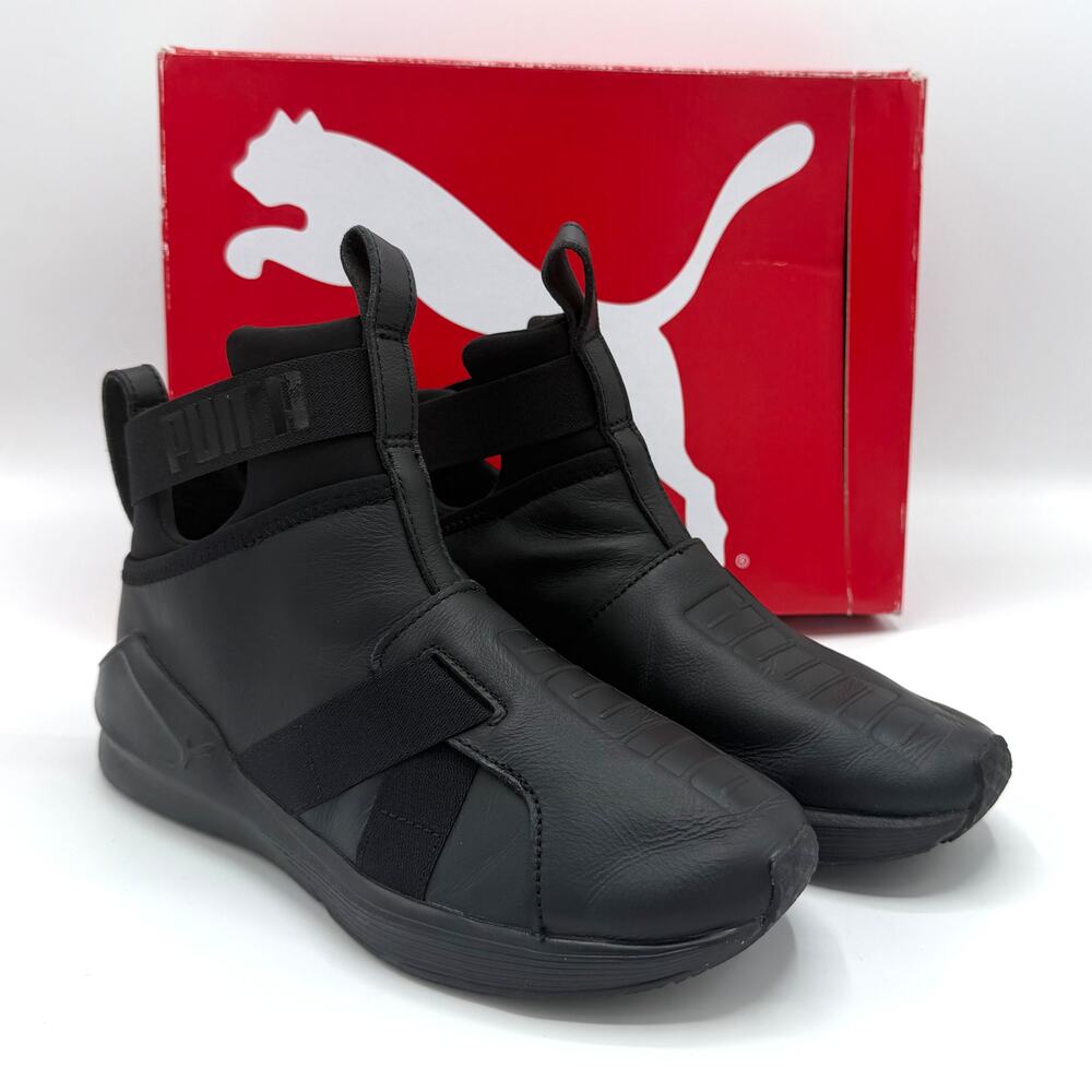 Puma Fierce Strap Leather Women’s Black Sneakers Slip On US 5.5 EU 35.5